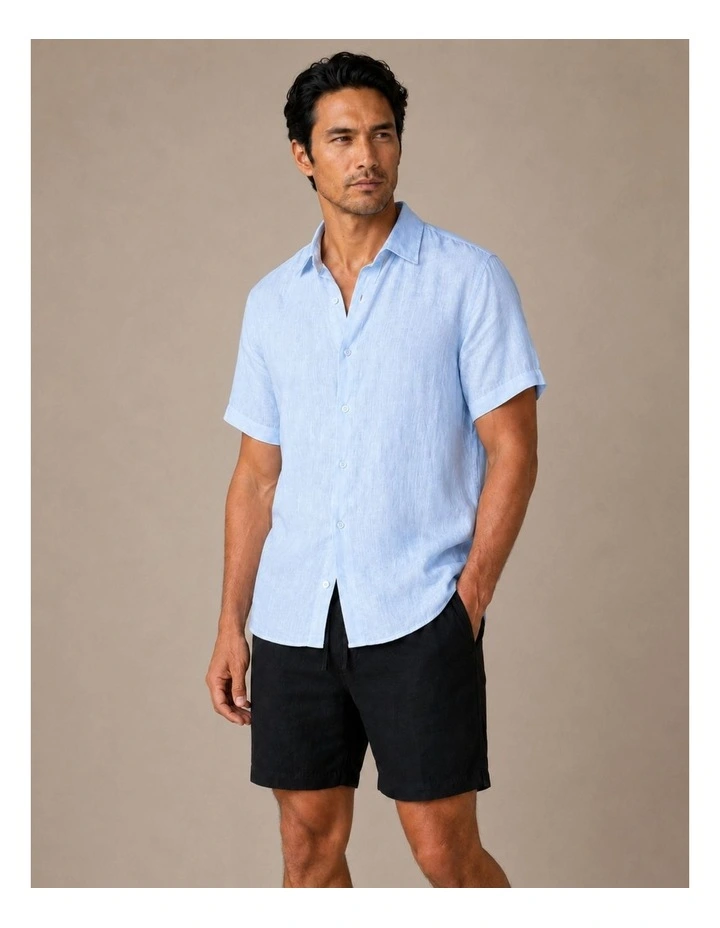 Classic Short Sleeve Linen Shirt - Ice Blue image 1