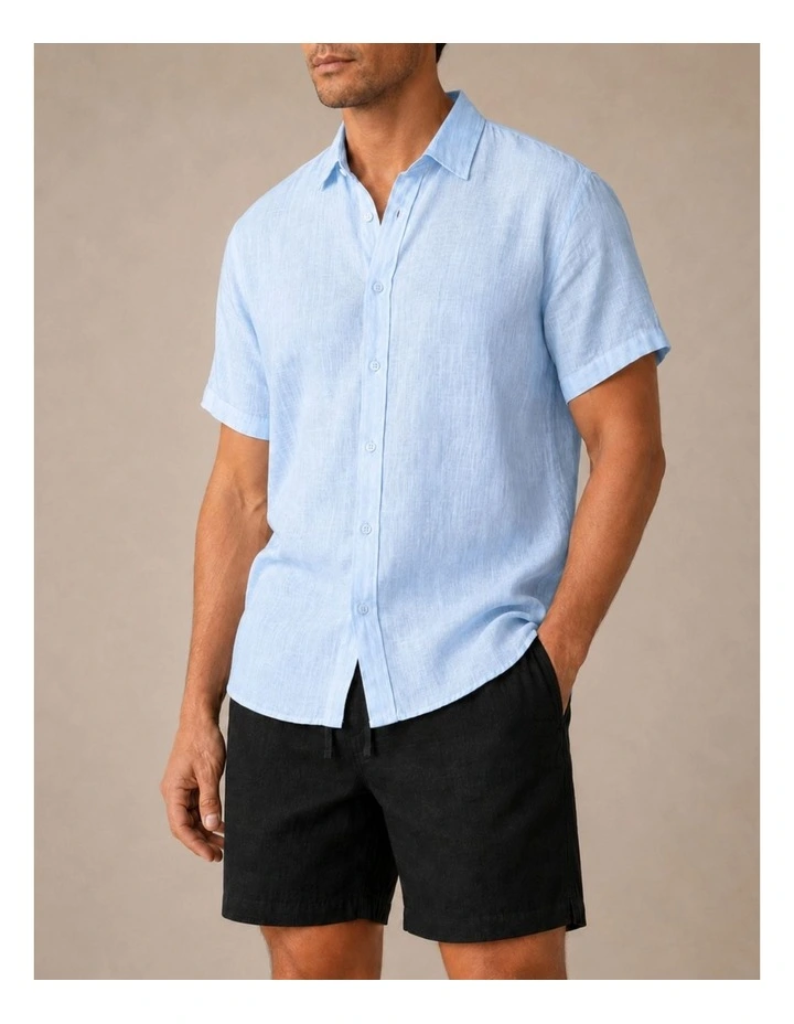 Classic Short Sleeve Linen Shirt - Ice Blue image 3