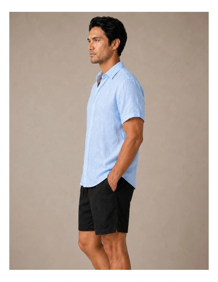 Classic Short Sleeve Linen Shirt - Ice Blue image 4