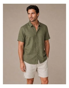 Classic Short Sleeve Linen Shirt - Olive