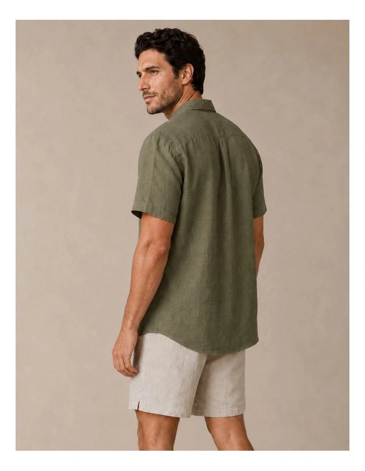 Classic Short Sleeve Linen Shirt - Olive image 2