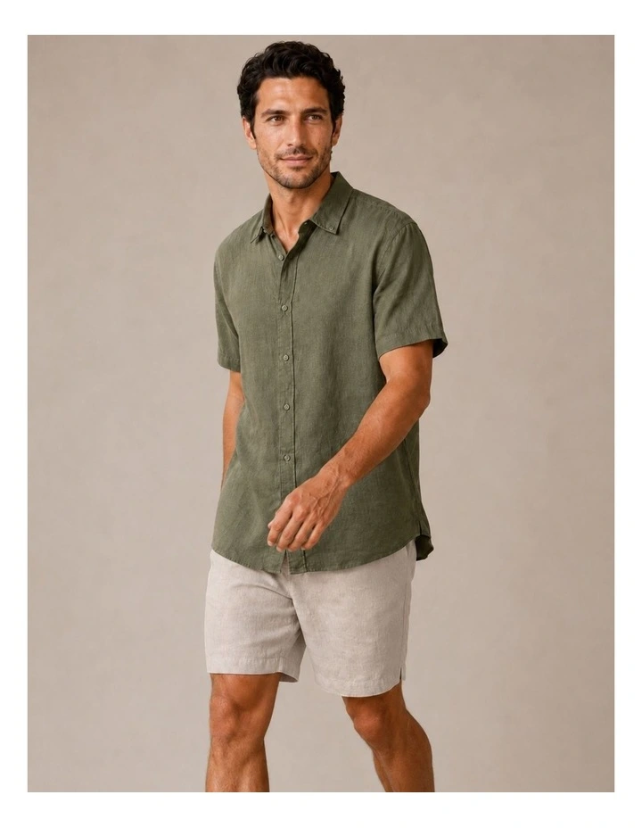Classic Short Sleeve Linen Shirt - Olive image 4