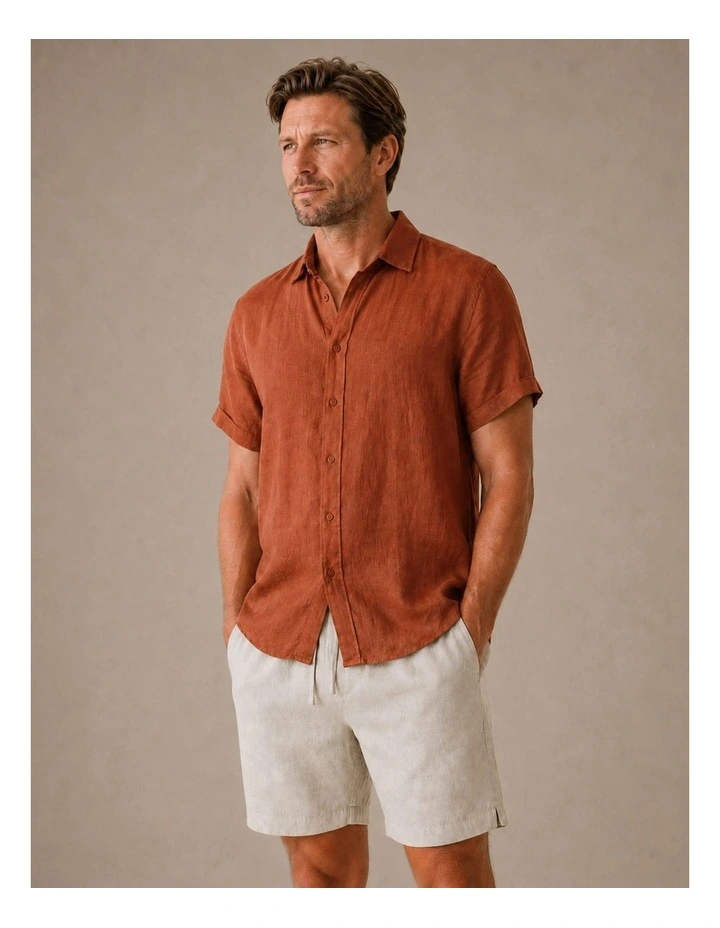 Classic Short Sleeve Linen Shirt - Terracotta image 1