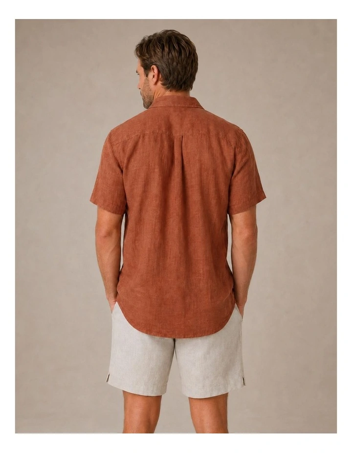 Classic Short Sleeve Linen Shirt - Terracotta image 2