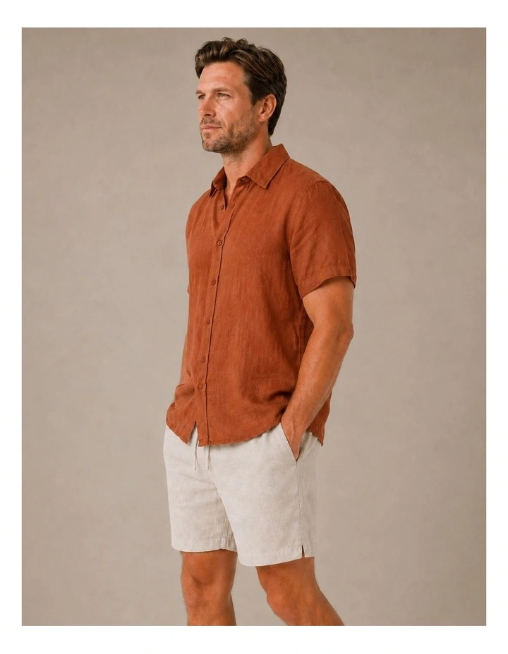 Classic Short Sleeve Linen Shirt - Terracotta image 3