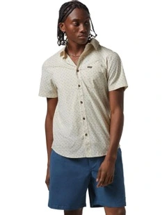 Charter Print Short Sleeve Woven Shirt in Off White/Micro Floral