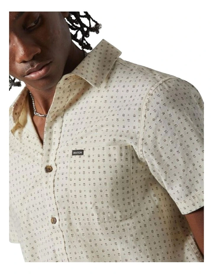 Charter Print Short Sleeve Woven Shirt in Off White/Micro Floral image 3