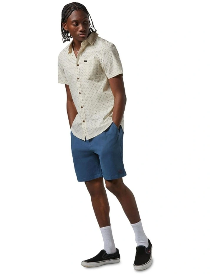 Charter Print Short Sleeve Woven Shirt in Off White/Micro Floral image 4