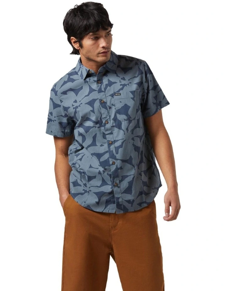 Charter Print Short Sleeve Woven Shirt in Azura Blue/Micro Floral image 1