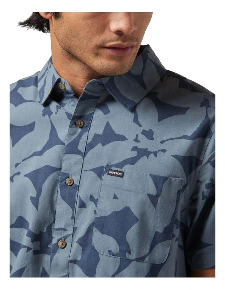 Charter Print Short Sleeve Woven Shirt in Azura Blue/Micro Floral image 3