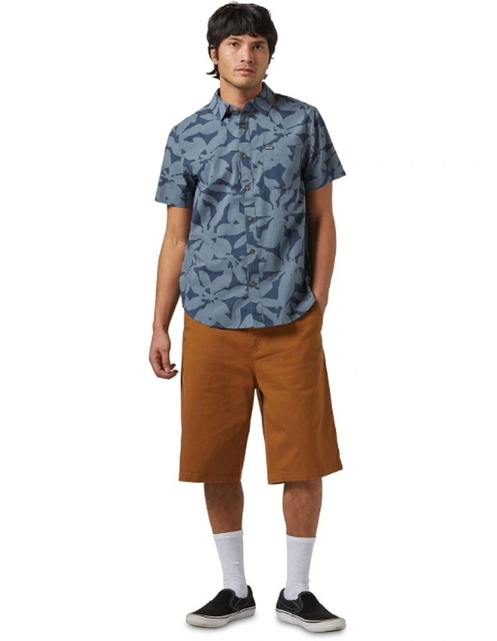 Charter Print Short Sleeve Woven Shirt in Azura Blue/Micro Floral image 4