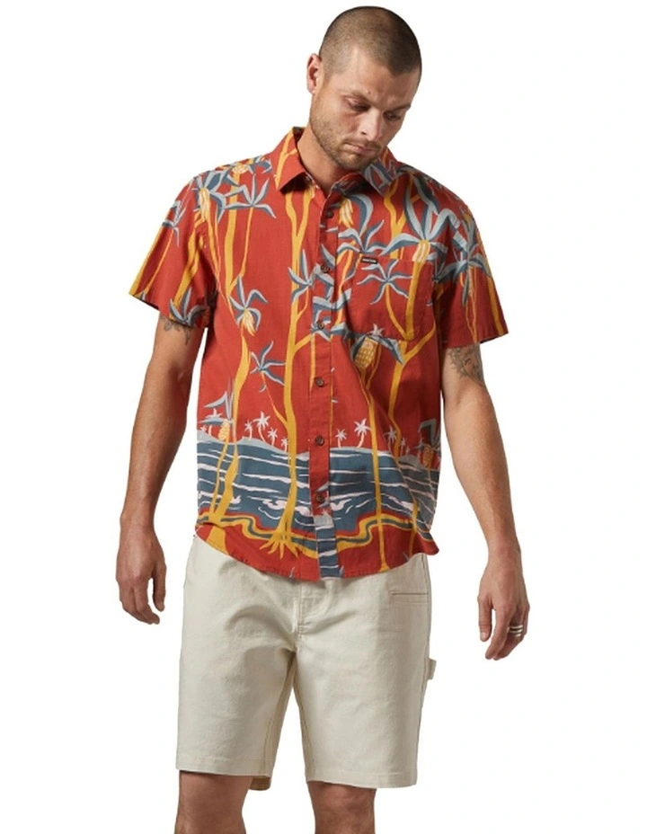 Charter Print Short Sleeve Woven Shirt in Dark Red Scenic Trip image 1