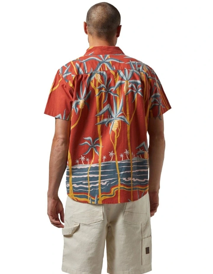 Charter Print Short Sleeve Woven Shirt in Dark Red Scenic Trip image 2