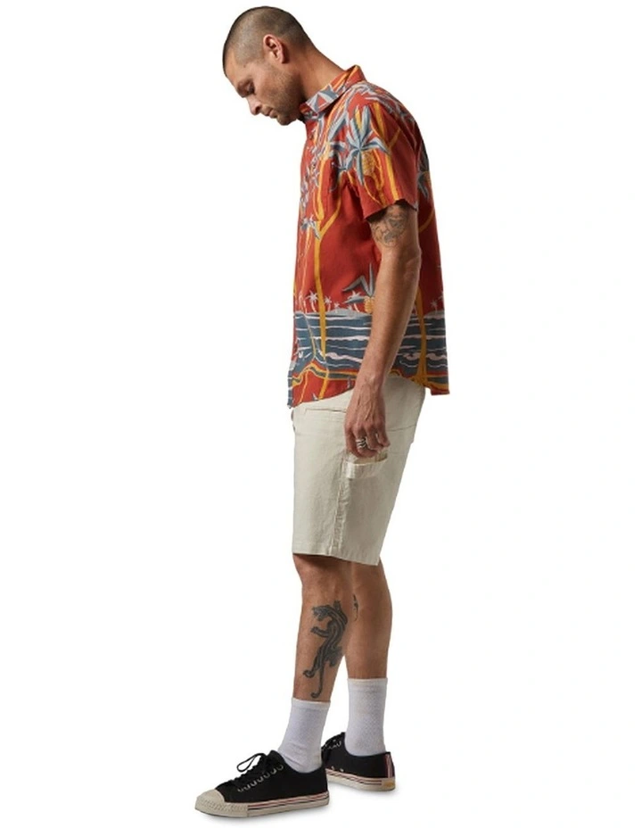 Charter Print Short Sleeve Woven Shirt in Dark Red Scenic Trip image 4
