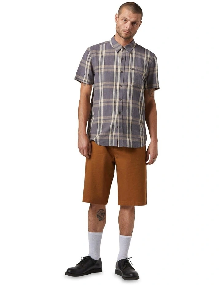 Charter Linen Blend Short Sleeve Woven Shirt in Charcoal/Beige Plaid image 1