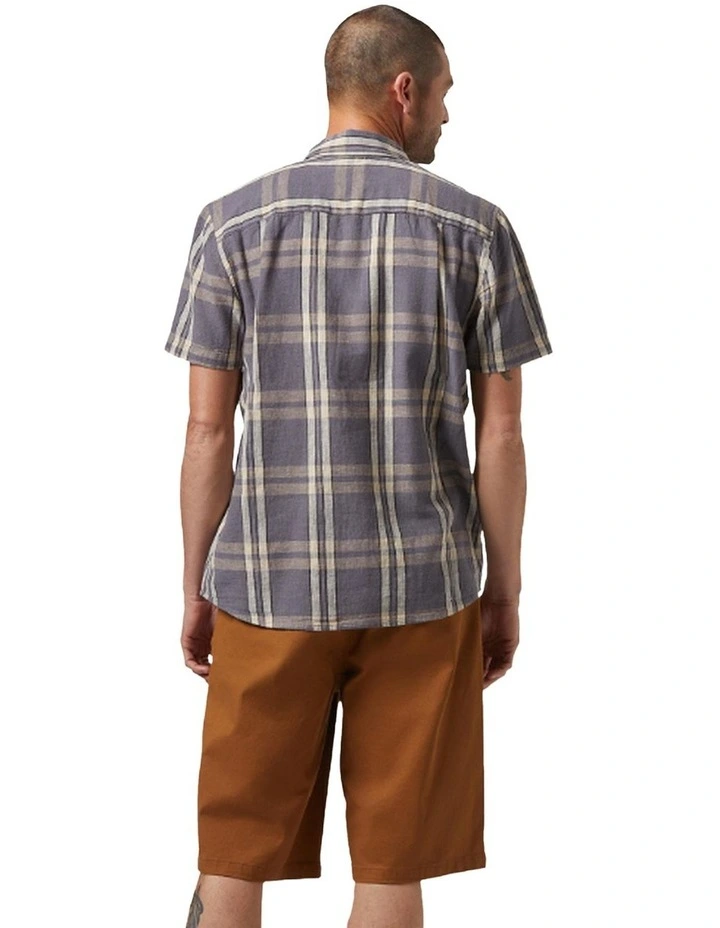 Charter Linen Blend Short Sleeve Woven Shirt in Charcoal/Beige Plaid image 2