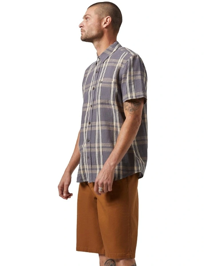 Charter Linen Blend Short Sleeve Woven Shirt in Charcoal/Beige Plaid image 3