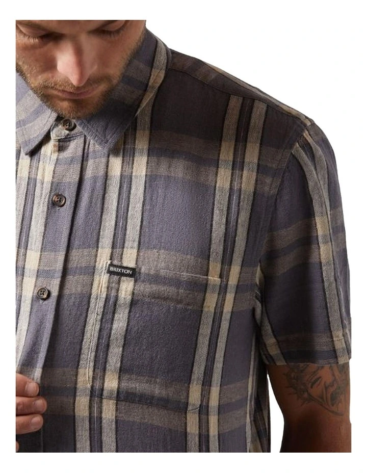 Charter Linen Blend Short Sleeve Woven Shirt in Charcoal/Beige Plaid image 4