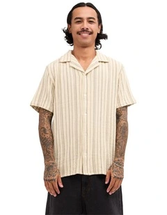 Vacancy Stripe Short Sleeve Shirt In Tan
