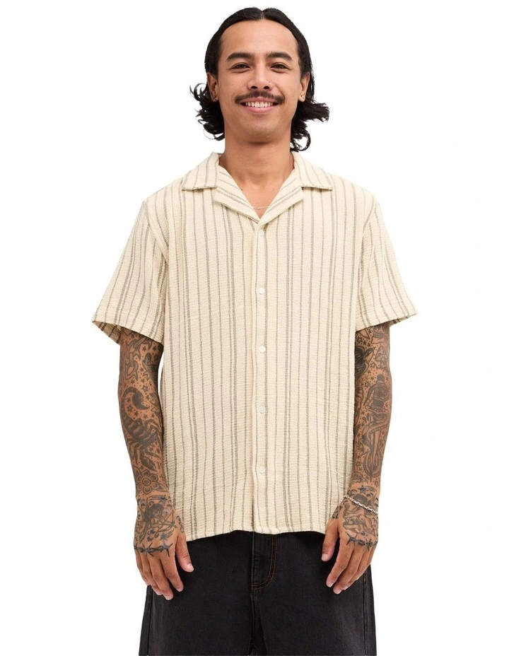 Vacancy Stripe Short Sleeve Shirt In Tan image 1