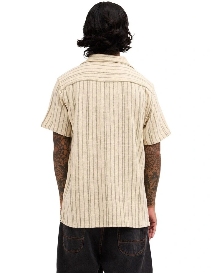 Vacancy Stripe Short Sleeve Shirt In Tan image 2