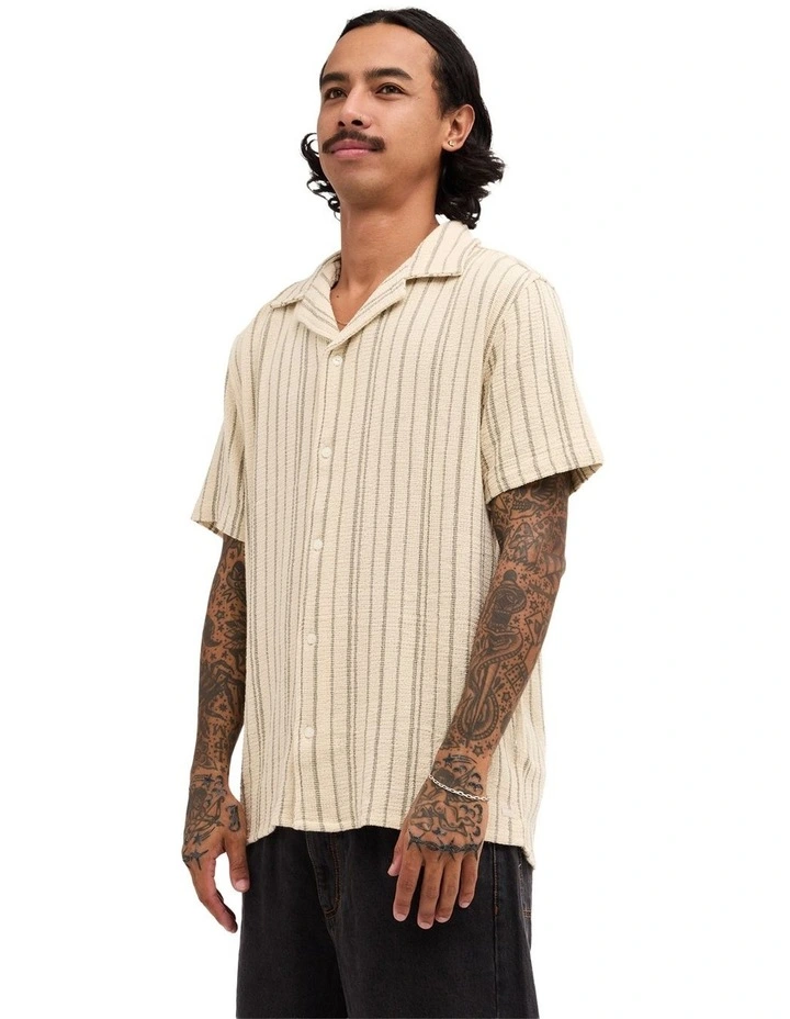Vacancy Stripe Short Sleeve Shirt In Tan image 3