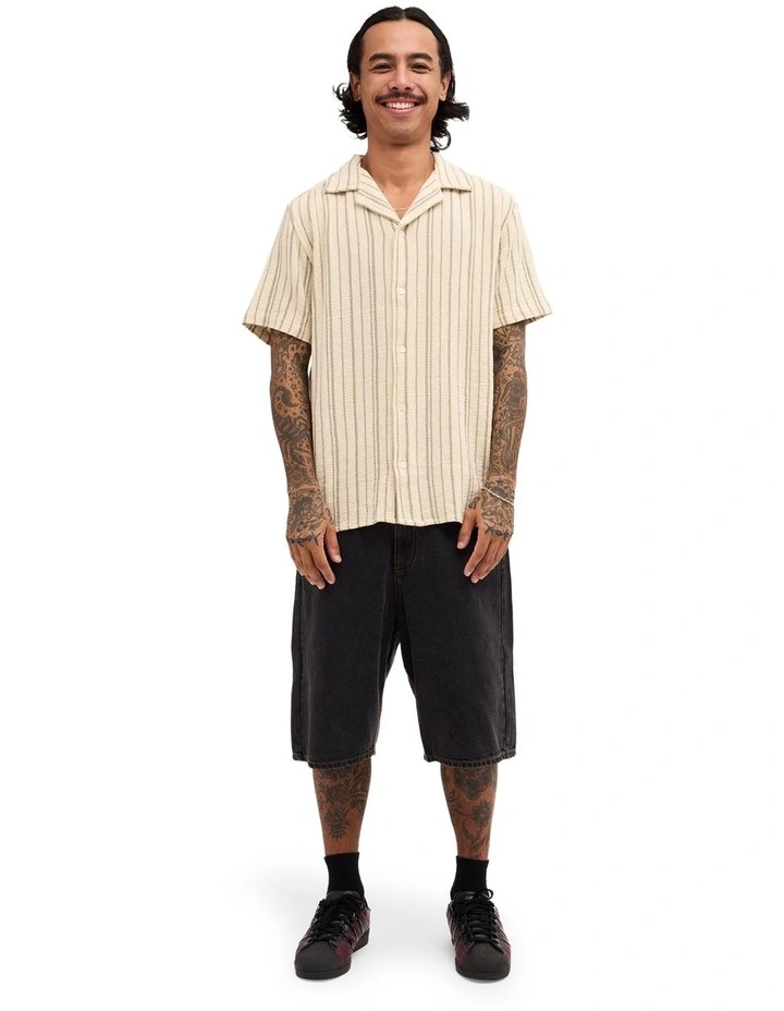 Vacancy Stripe Short Sleeve Shirt In Tan image 5