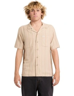 Exotica Stripe Short Sleeve Shirt In Light Khaki