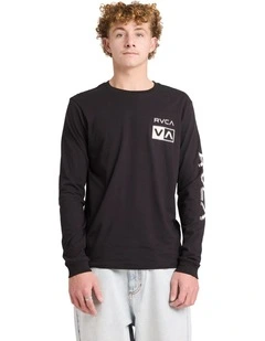 Big RVCA Glitch Long Sleeve T-Shirt In Black