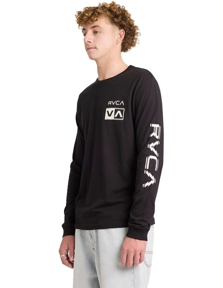 Big RVCA Glitch Long Sleeve T-Shirt In Black image 3