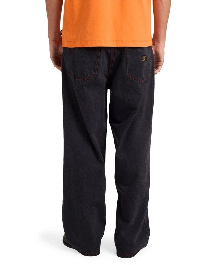 Stitch Baggy Denim Pants in Black image 2
