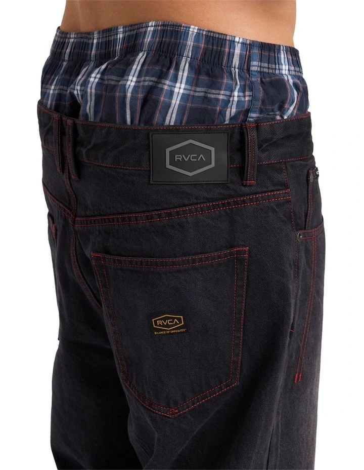 Stitch Baggy Denim Pants in Black image 4