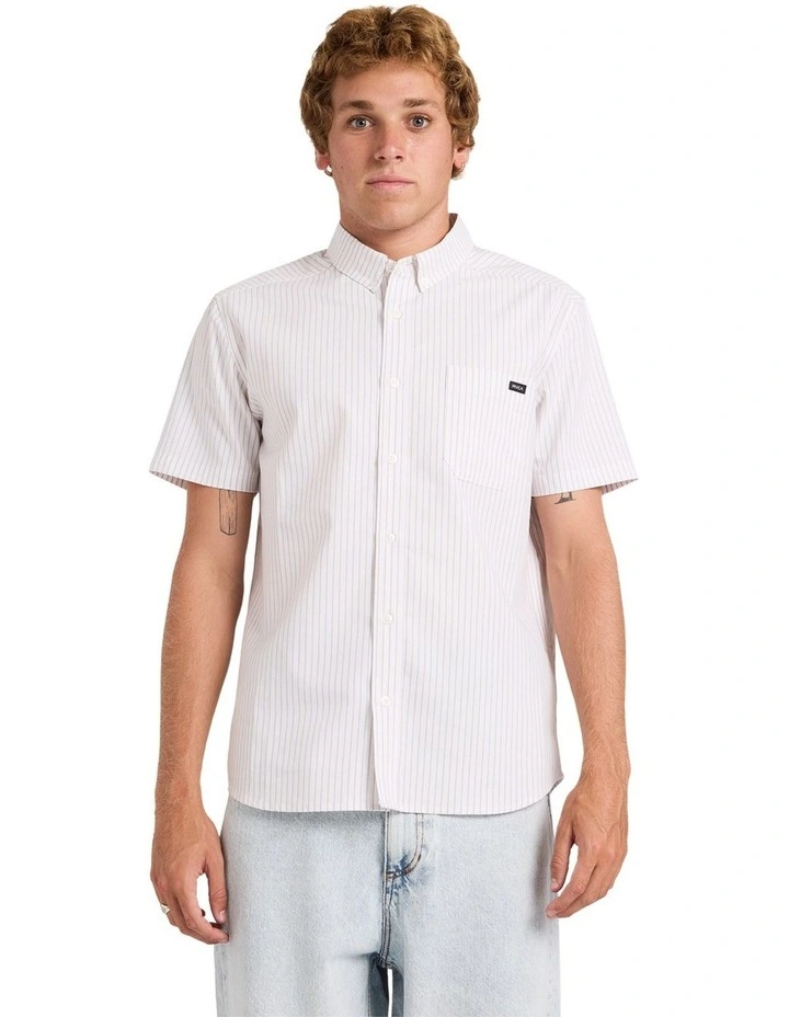 Pinstripe Short Sleeve Shirt in White image 1