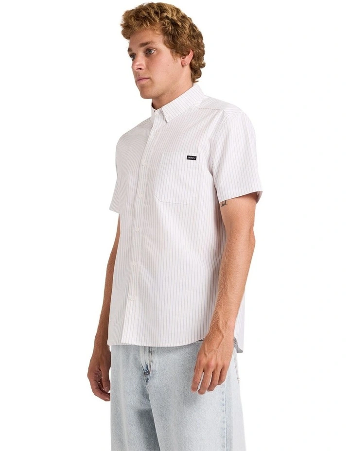 Pinstripe Short Sleeve Shirt in White image 3