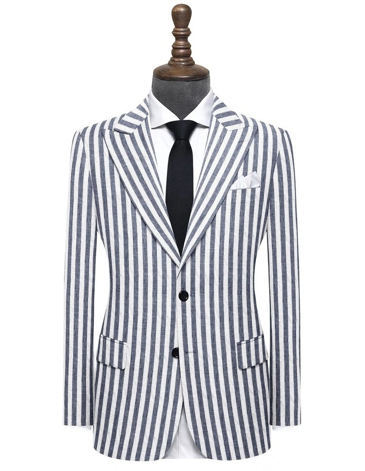 The Steen Stripe Linen Blazer in Grey image 3
