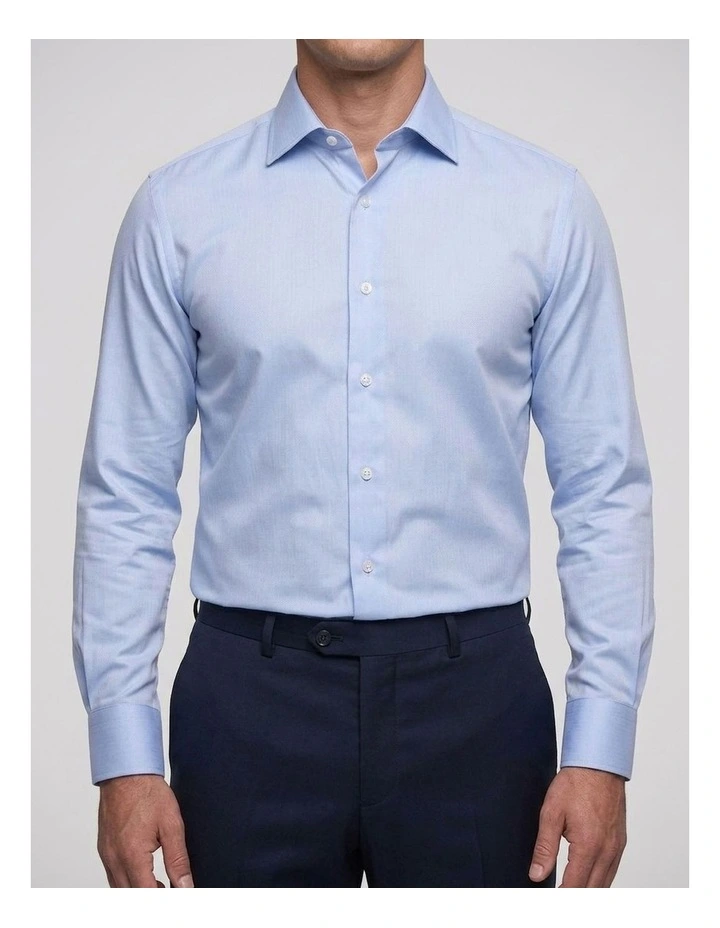Asan Blue Herringbone Cotton Shirt image 1