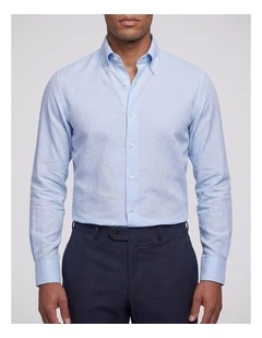Fitzgerald Blue Cotton Linen Blend Shirt
