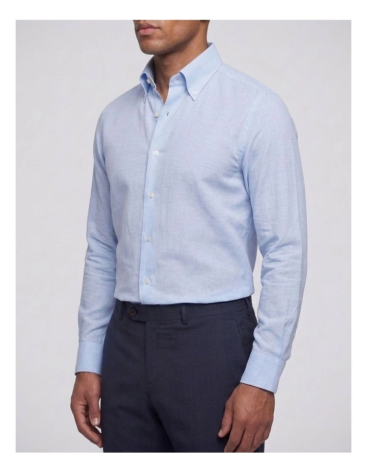 Fitzgerald Blue Cotton Linen Blend Shirt image 2