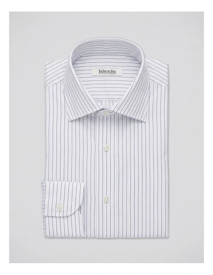 Gilligan Navy and White Pinstripe Cotton Shirt image 3