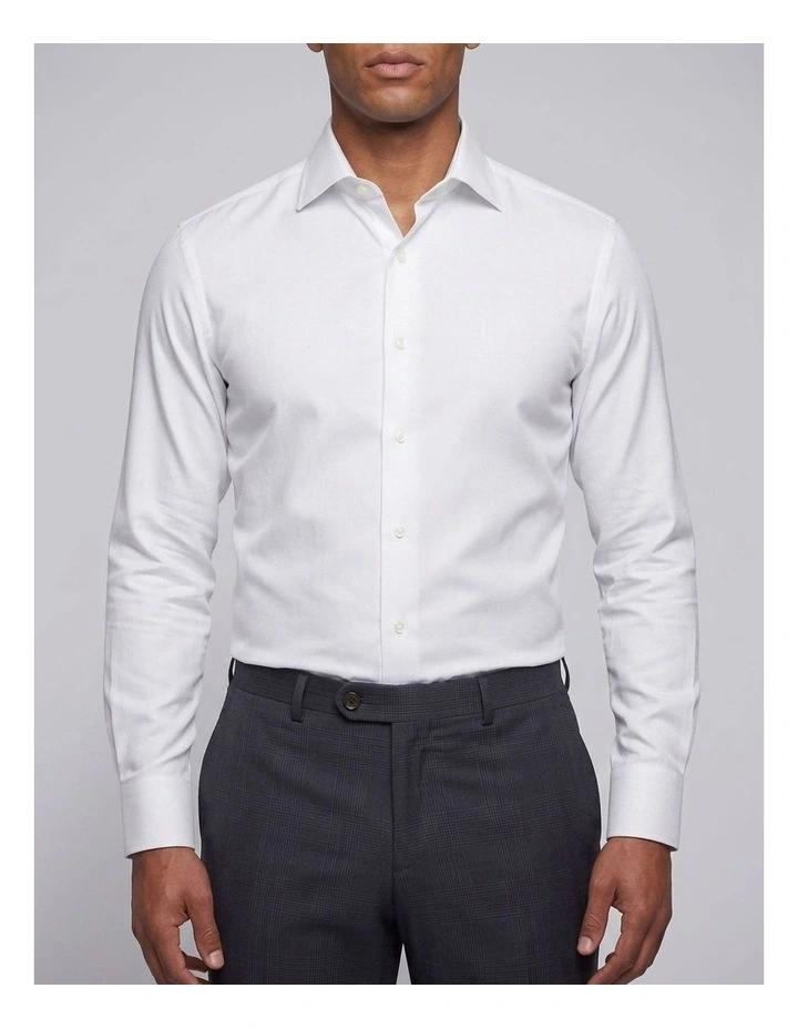 Hannaford White Herringbone Cotton Shirt image 1