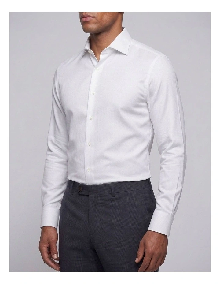 Hannaford White Herringbone Cotton Shirt image 2