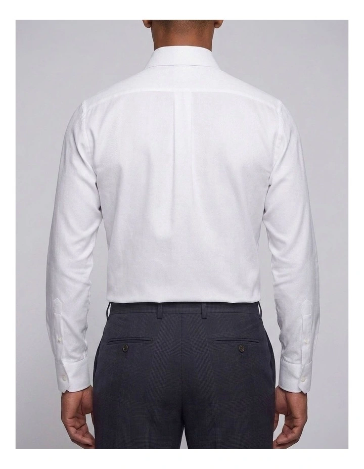 Hannaford White Herringbone Cotton Shirt image 4