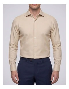 Harrison Beige Herringbone Cotton Shirt in Cream