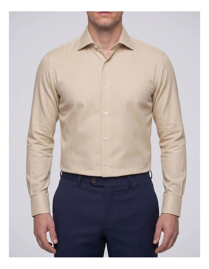 Harrison Beige Herringbone Cotton Shirt in Cream image 1