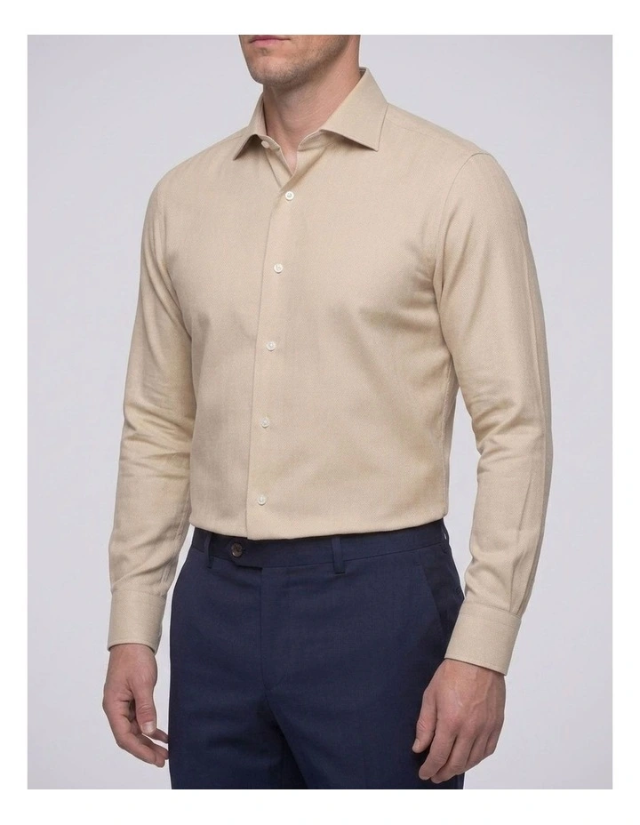 Harrison Beige Herringbone Cotton Shirt in Cream image 2