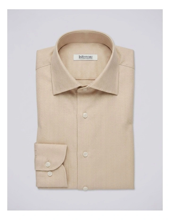 Harrison Beige Herringbone Cotton Shirt in Cream image 3