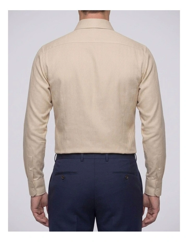 Harrison Beige Herringbone Cotton Shirt in Cream image 4