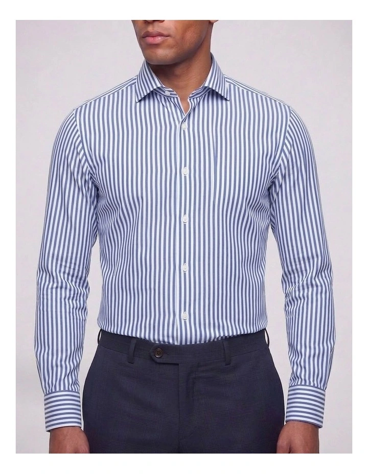 Myers Navy and White Striped Non-Iron Cotton Shirt image 1
