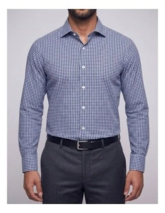 Woolf Navy Gingham Check Non-Iron Cotton Shirt