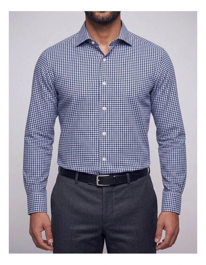 Woolf Navy Gingham Check Non-Iron Cotton Shirt image 1
